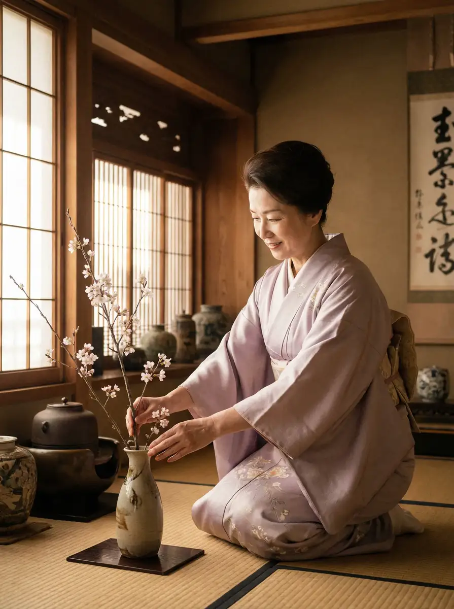 一位优雅的 探花视频 - 热门探花与精选合集推荐 在和室中插花